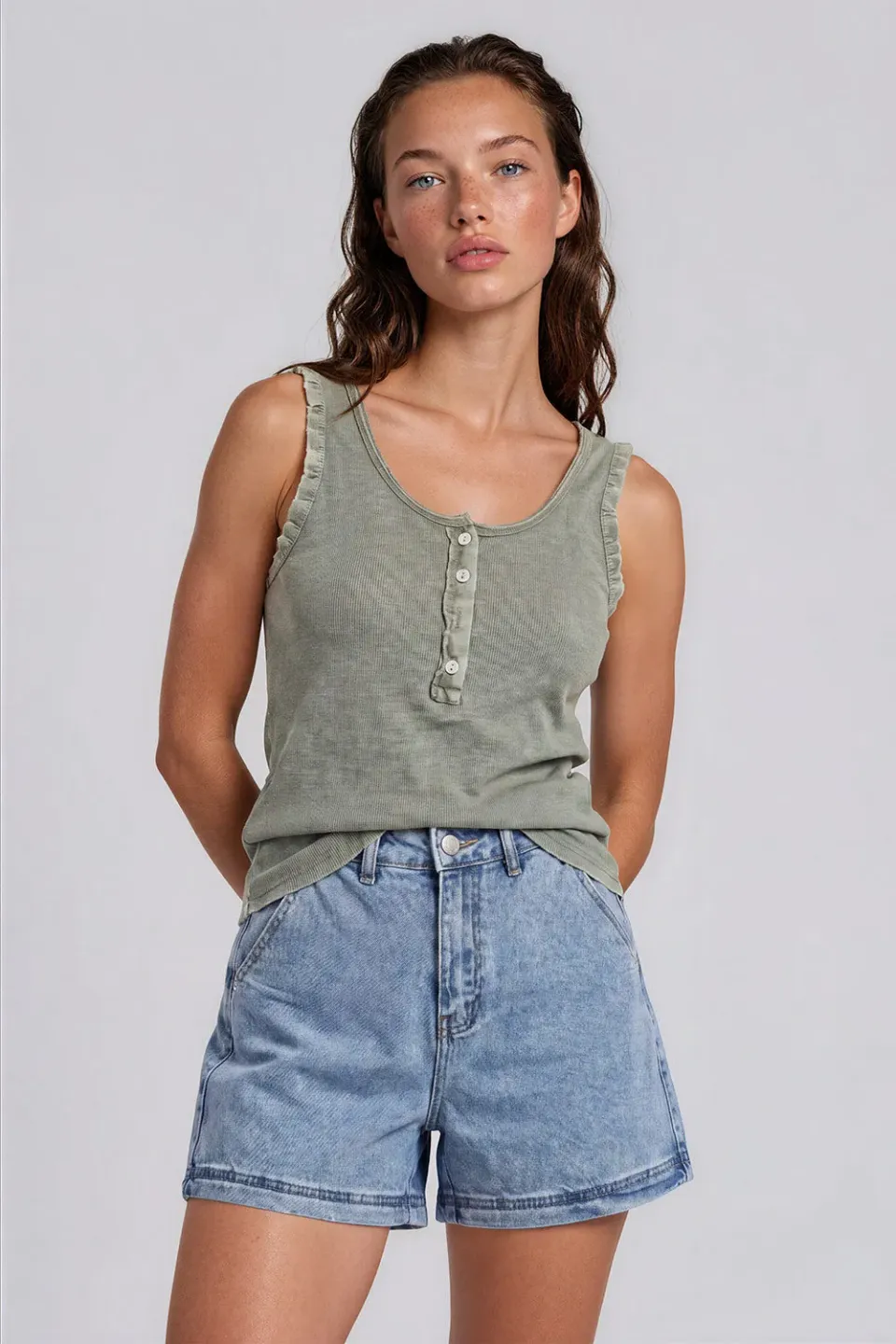 Amiek Donna hemdje khaki ribstof onesize